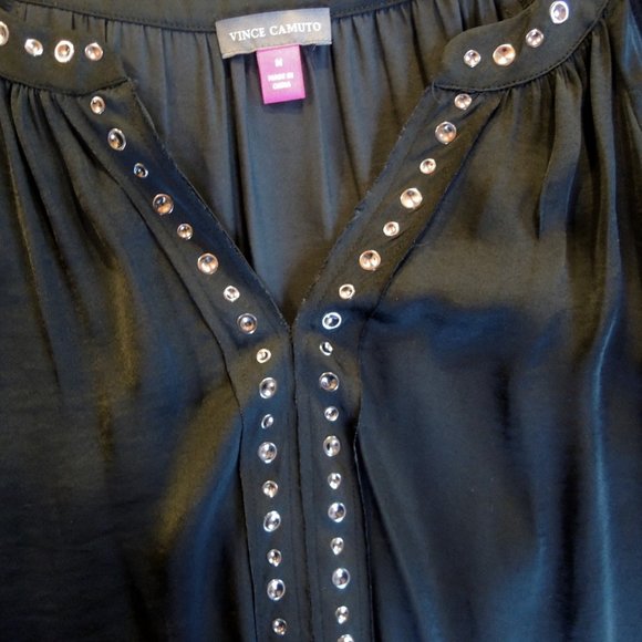 Vince Camuto Black & Silver Stud Embellished Flutter Sleeve Blouse M - Picture 4 of 9